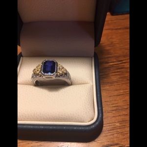 Judith Ripka 925SS/14K Blue Crystal Ring, Sz 7